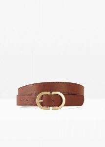 Pasek z elegancką sprzączką. Brązowe paski bonprix, bez wzorów, ze skóry, eleganckie. Za 44,99 zł.