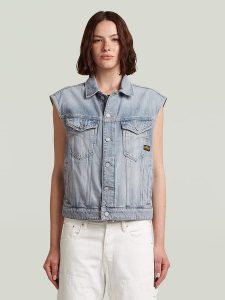 G-Star Kamizelka dżinsowa w kolorze błękitnym rozmiar: XL. Niebieskie kamizelki G-Star, xl, bez wzorów, bez kołnierzyka, bez ramiączek, bez kaptura. Za 239,99 zł.