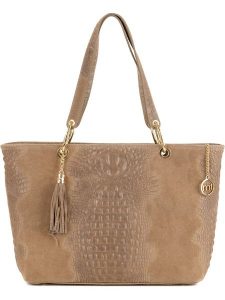 Mia Tomazzi Skórzany shopper bag w kolorze szarobrązowym - 58 x 42 x 14 cm rozmiar: onesize. Brązowe shopper bag Mia Tomazzi, z aplikacjami, z materiału, na ramię, bez dodatków. Za 304,99 zł.