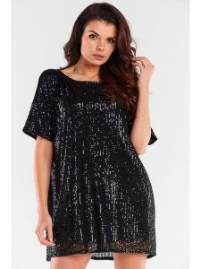 Awama Sukienka w kolorze czarnym rozmiar: onesize. Czarne sukienki Awama, bez wzorów, bez kołnierzyka, bez ramiączek, mini. Za 194,99 zł.