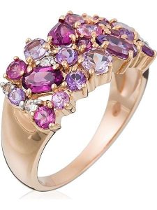 DIAMANTA Złoty pierścionek "Cotton candy" z kamieniami szlachetnymi rozmiar: 48. Różowe pierścionki DIAMANTA, z ametystem, złote. Za 2 253,99 zł.