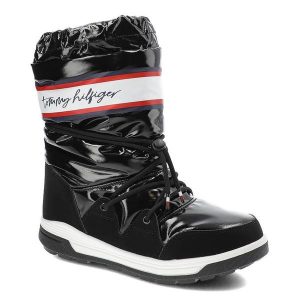Czarne Śniegowce Tommy Hilfiger Damskie Buty. Czarne buty zimowe TOMMY HILFIGER, ze skóry ekologicznej, bez obcasa, na obcasie, bez zapięcia. Za 439,00 zł.