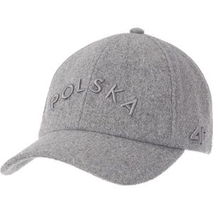 Czapka uniseks Polska Pyeongchang 2018 CAU902 - szary melanż. Szare czapki marki 4f, z aplikacjami, z materiału, sportowe. Za 99,99 zł.