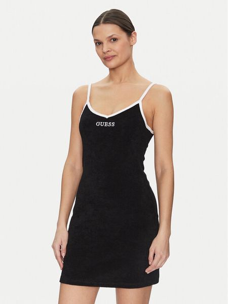 Guess Sukienka codzienna E5GK15 KCQV1 Czarny Bodycon Fit. Czarne kombinezony Guess, s, z aplikacjami, z bawełny, bez kołnierzyka, bez ramiączek. Za 109,99 zł.