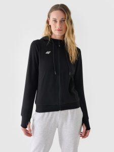 4F Bluza dresowa rozpinana z kapturem damska - czarna M. Czarne bluzy 4f, m, bez wzorów, z bawełny, z kapturem. W wyprzedaży za 99,99 zł.