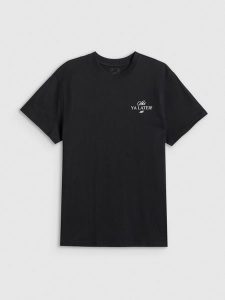 4F T-shirt loose z nadrukiem damski - czarny M. Czarne t-shirty 4f, m, bez wzorów, z bawełny, bez kołnierzyka, bez ramiączek. Za 69,99 zł.