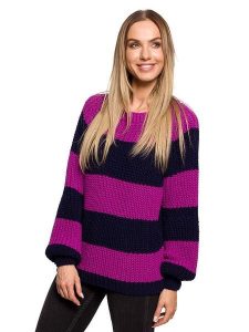 Made of emotion Sweter w kolorze fioletowo-czarnym rozmiar: L/XL. Czarne swetry oversize Made Of Emotion, l, bez wzorów, ze splotem, bez ramiączek. Za 52,67 zł.
