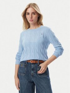 Tommy Hilfiger Sweter WW0WW43586 Niebieski jasny Regular Fit. Niebieskie swetry klasyczne TOMMY HILFIGER, m, z wełny, bez kołnierzyka. Za 551,99 zł.