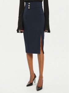 Rinascimento Spódnica midi CFC0119972003 Granatowy Slim Fit. Niebieskie spódnice Rinascimento, l, bez wzorów, z syntetyku, midi. Za 419,99 zł.