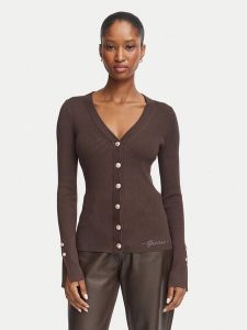 Guess Kardigan W6YR11 Z0950 Brązowy ciemny Slim Fit. Brązowe kardigany Guess, z wiskozy. Za 394,99 zł.