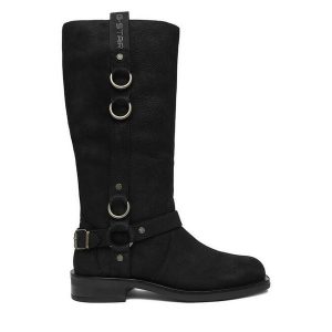 Kozaki G-Star Raw. Czarne kozaki G-Star Raw, bez wzorów, bez obcasa, na płaskiej podeszwie, bez zapięcia. Za 599,99 zł.