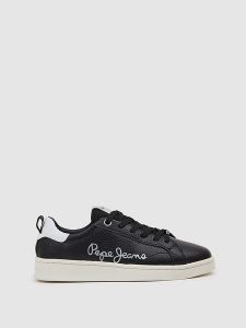 Pepe Jeans FOOTWEAR Skórzane sneakersy w kolorze czarnym rozmiar: 36. Czarne trampki Pepe Jeans FOOTWEAR, bez wzorów, z jeansu, bez zapięcia. Za 153,71 zł.