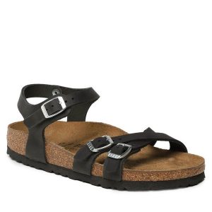 Sandały Birkenstock. Czarne sandały Birkenstock, bez wzorów, bez obcasa, na płaskiej podeszwie, bez zapięcia. Za 579,99 zł.