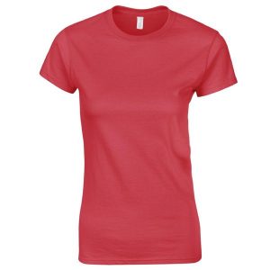 Koszulka Damska Krótki Rękaw Soft Style. Czerwone bluzki GILDAN, xl, bez wzorów, sportowe, bez kołnierzyka, bez ramiączek. Za 32,99 zł.