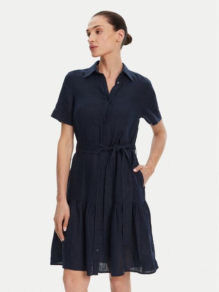 Gant Sukienka koszulowa 4503434 Granatowy Regular Fit. Niebieskie kombinezony GANT, bez wzorów, ze lnu, bez kołnierzyka, bez ramiączek, koszulowe. Za 539,99 zł.