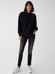 LTB Dżinsy "Molly M" - Skinny fit - w kolorze czarnym rozmiar: W26/L36. Czarne jeansy LTB, z aplikacjami, ze skóry, z podwyższonym stanem. Za 100,99 zł.