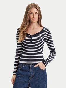 Tommy Jeans Bluzka Henley DW0DW20903 Granatowy Slim Fit. Niebieskie bluzki Tommy Jeans, xxs, bez wzorów, z bawełny, bez kołnierzyka, bez ramiączek. Za 129,99 zł.