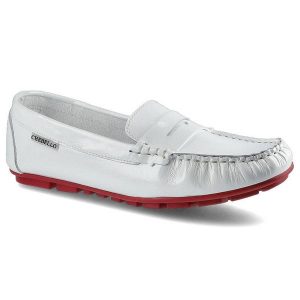 Białe Mokasyny Chebello Damskie Stylowe Buty. Białe półbuty CheBello, bez wzorów, ze skóry, bez obcasa, bez zapięcia. Za 159,00 zł.