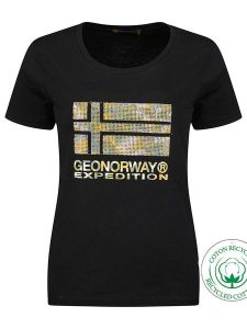 Geographical Norway Koszulka "Jwild" w kolorze czarnym rozmiar: M. Czarne bluzki Geographical Norway, m, bez wzorów, z bawełny, bez kołnierzyka, bez ramiączek. Za 65,85 zł.