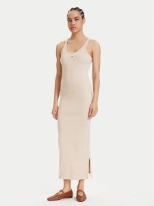 Tommy Jeans Sukienka letnia Racerback DW0DW22329 Beżowy jasny Slim Fit. Brązowe kombinezony Tommy Jeans, na lato, l, bez wzorów, z bawełny, bez kołnierzyka, bez ramiączek. Za 329,99 zł.