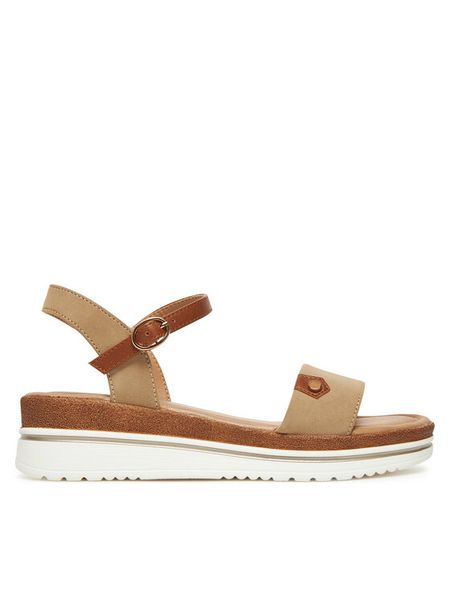 Clara Barson Sandały WS2506-01 Beżowy. Brązowe sandały Clara Barson, bez wzorów, z materiału, bez obcasa, na koturnie, bez zapięcia. Za 119,99 zł.