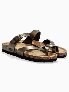 Sunbay Japonki "Tulipe" w kolorze złotym rozmiar: 38. Żółte klapki Sunbay, bez wzorów, z otwartym noskiem, bez obcasa. Za 175,67 zł.