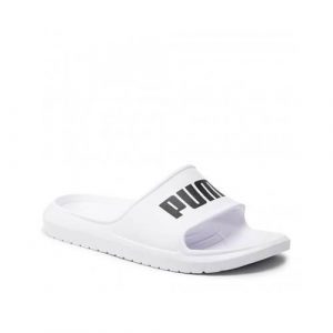 Klapki basenowe dla dorosłych Puma Divecat v2. Białe klapki Puma, bez wzorów, z materiału, bez obcasa. W wyprzedaży za 190,55 zł.