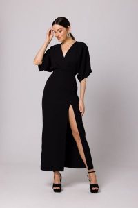 Maxi Sukienka z Długim Rozcięciem - Czarna. Czarne sukienki MOE, l, bez wzorów, z elastanu, wizytowe, bez kołnierzyka, bez ramiączek, maxi. Za 326,90 zł.