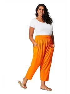 Aller Simplement Spodnie w kolorze pomarańczowym rozmiar: 42-58. Pomarańczowe spodnie z wysokim stanem Aller Simplement, bez wzorów, z materiału, z podwyższonym stanem. Za 56,99 zł.