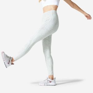 Legginsy fitness damskie Nyamba 520. Brązowe legginsy DOMYOS, bez wzorów, z bawełny, z podwyższonym stanem, długie. Za 99,99 zł.
