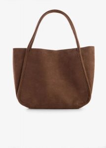 Torebka typu shopper z imitacji skóry welurowej. Brązowe shopper bag bonprix, bez wzorów, ze skóry, bez dodatków. Za 119,99 zł.