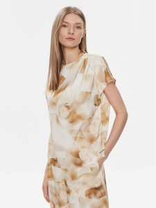 Calvin Klein Bluzka K20K206888 Beżowy Regular Fit. Brązowe bluzki Calvin Klein, bez wzorów, z syntetyku, bez kołnierzyka, bez ramiączek. Za 379,99 zł.