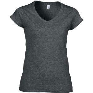 Koszulka Damska Krótki Rękaw VNeck. Fioletowe bluzki GILDAN, l, bez wzorów, sportowe, bez kołnierzyka, bez ramiączek. Za 40,99 zł.
