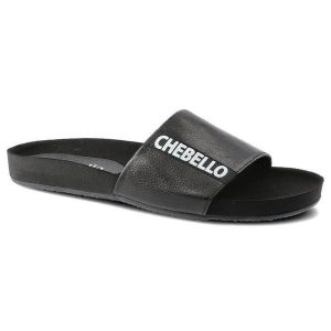 Czarne Klapki Chebello Damskie Wygodne Buty. Czarne klapki CheBello, z aplikacjami, z materiału, bez obcasa. Za 141,00 zł.