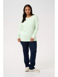 KAFFE curve Koszulka w kolorze zielono-kremowym rozmiar: S. Zielone bluzki KAFFE curve, s, bez wzorów, z bawełny, bez kołnierzyka, bez ramiączek. Za 60,99 zł.