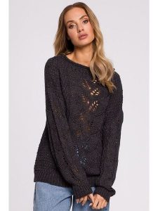 Made of emotion Sweter w kolorze antracytowym rozmiar: S/M. Czarne swetry oversize Made Of Emotion, m, bez wzorów, ze splotem, bez ramiączek. Za 79,21 zł.