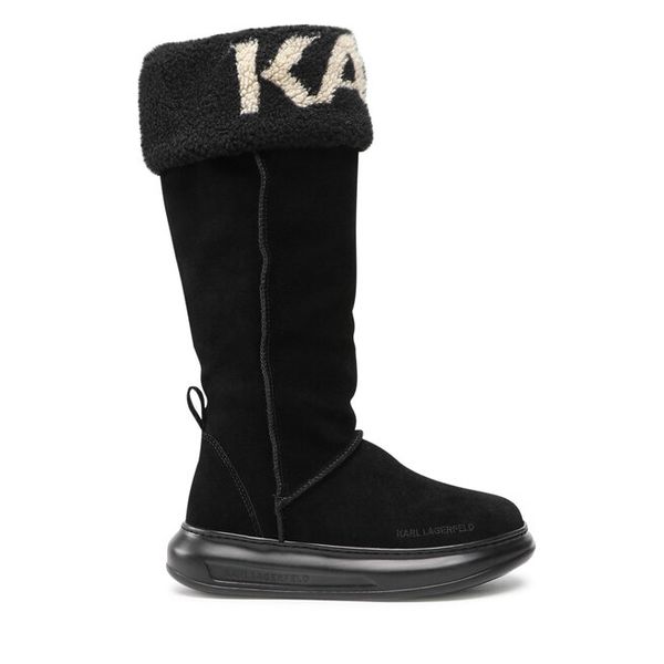 Kozaki KARL LAGERFELD. Czarne kozaki KARL LAGERFELD, bez wzorów, bez obcasa, na płaskiej podeszwie, bez zapięcia. Za 589,99 zł.