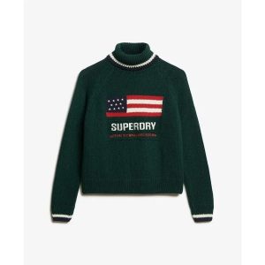 Sweter damski z golfem Superdry Americana. Zielone golfy Superdry, bez wzorów. Za 392,65 zł.