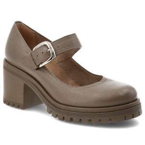 Półbuty damskie Armodo, na klocku skórzane zapinane sprzączką i z okrągłym noskiem, brązowe, 20166-V-Fango-Zl. Brązowe półbuty Armodo, bez wzorów, ze skóry, z okrągłym noskiem, bez obcasa, na obcasie, bez zapięcia. Za 305,99 zł.