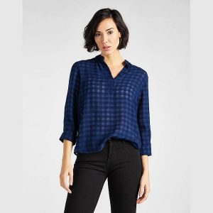 LEE ESSENTIAL BLOUSE DAMSKA BLUZKA W KRATĘ DARK NAVY L45VHTNM 112110614. Niebieskie bluzki Lee, l, bez wzorów, bez kołnierzyka, bez ramiączek. Za 129,99 zł.