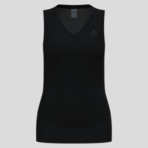 Koszulka sportowa damska Odlo BL TOP v-neck singlet ACTIVE F-DRY LIGHT. Czarne koszulki sportowe ODLO, bez wzorów, bez ramiączek. Za 142,39 zł.
