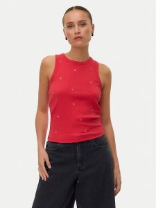 Vero Moda Top Naja 10341964 Czerwony Slim Fit. Czerwone topy Vero Moda, xl, bez wzorów, z bawełny, bez kołnierzyka, bez ramiączek. Za 89,99 zł.
