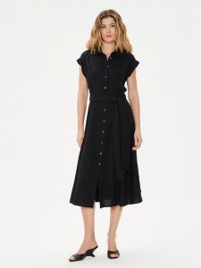 Gap Sukienka koszulowa 857655-02 Czarny Regular Fit. Czarne kombinezony GAP, xxs, bez wzorów, ze lnu, bez kołnierzyka, bez ramiączek. Za 439,99 zł.