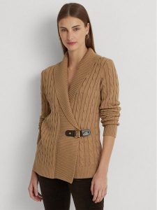 LAUREN RALPH LAUREN Sweter 200808258002 Beżowy Regular Fit. Brązowe swetry klasyczne Lauren Ralph Lauren, l, z bawełny, bez kołnierzyka. Za 569,99 zł.