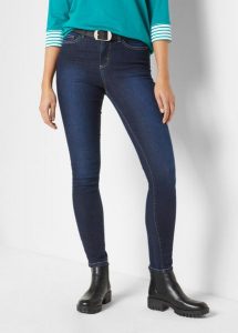 Dżinsy Skinny Mid Waist ze stretchem. Niebieskie jeansy bonprix, bez wzorów, z jeansu. Za 97,99 zł.