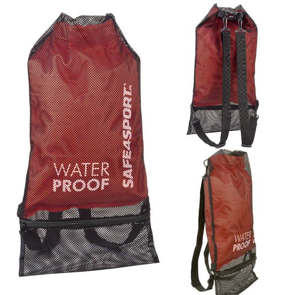 Plecak wodoszczelny worek sportowy na basen Mesh Bag 2 osobne kieszenie. Czerwone plecaki SAFE4SPORT. Za 65,99 zł.