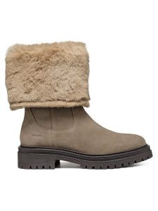 Geox Botki D Iridea D04HRM 022BH C6029 Beżowy. Brązowe botki Geox, bez wzorów, z materiału, bez obcasa, na płaskiej podeszwie, bez zapięcia. Za 519,99 zł.