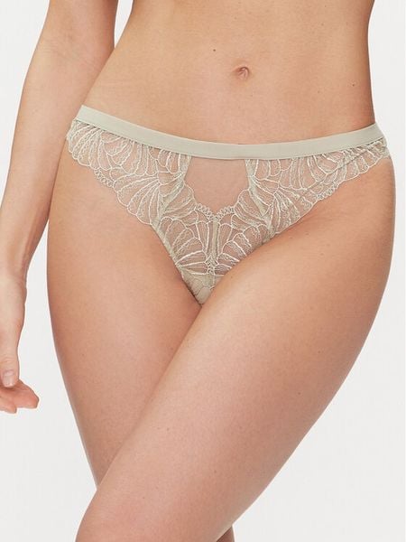 Calvin Klein Underwear Stringi 000QF7759E Zielony. Zielone stringi Calvin Klein Underwear, bez wzorów, z syntetyku. Za 119,99 zł.