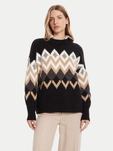 Barbour Sweter Cecelia LKN1676MI11 Czarny Relaxed Fit. Czarne swetry klasyczne Barbour, z wełny, bez kołnierzyka. Za 429,99 zł.
