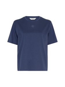 MOSS COPENHAGEN Koszulka "Melea" w kolorze granatowym rozmiar: M/L. Niebieskie bluzki Moss Copenhagen, l, bez wzorów, z bawełny, bez kołnierzyka, bez ramiączek. Za 122,96 zł.